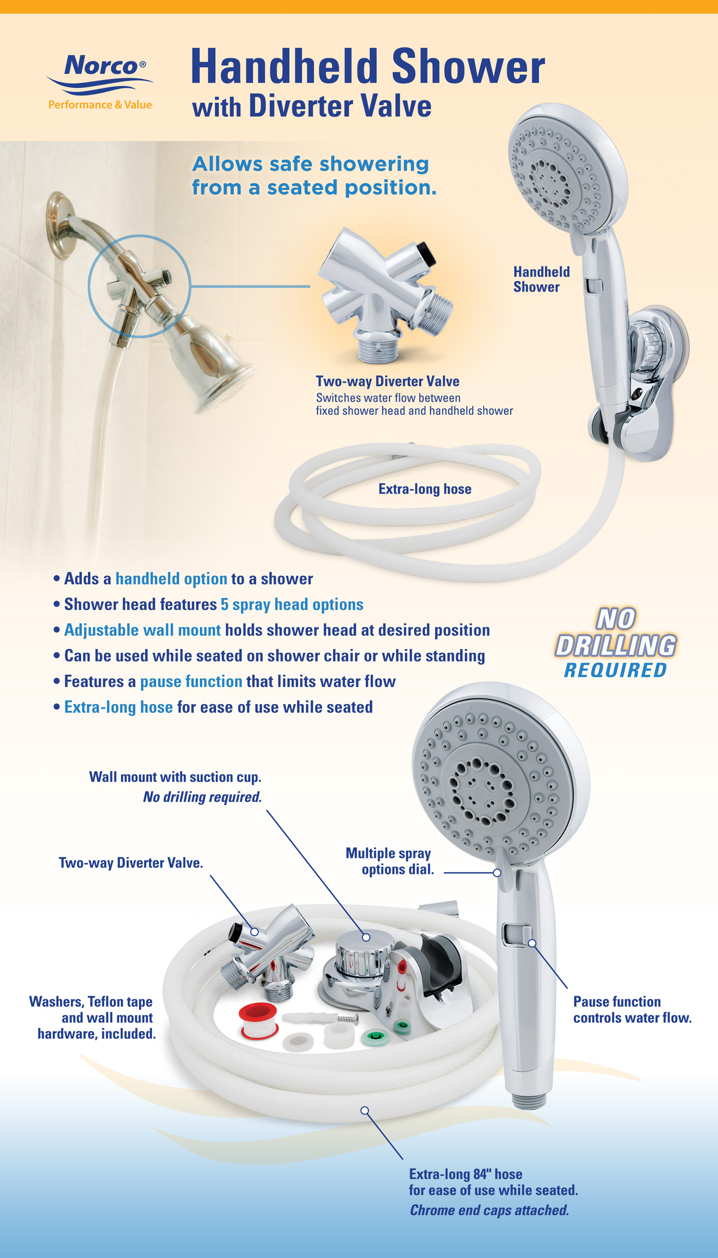 Norco Handheld Shower with Diverter Valve